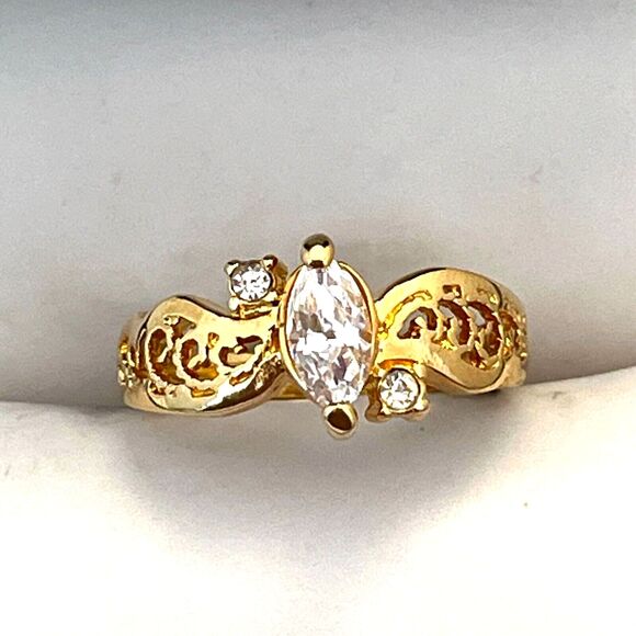 Vintage Vargas Ring Size 7 18K Gold Plate CZ Engagement Wedding 5T - Picture 5 of 5